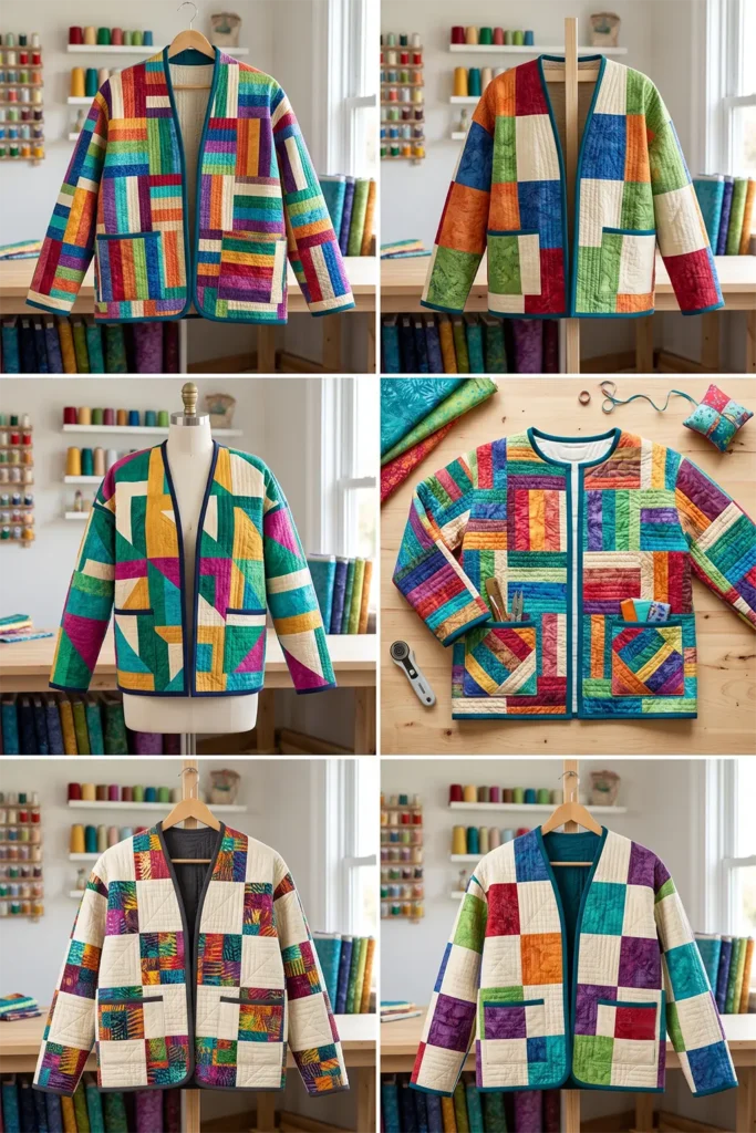 Scrappy Geometric Jelly Roll Quilted Jacket