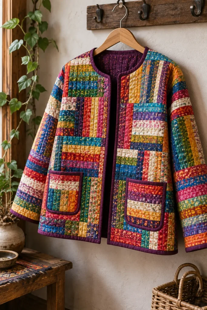 Scrappy Geometric Jelly Roll Quilted Jacket