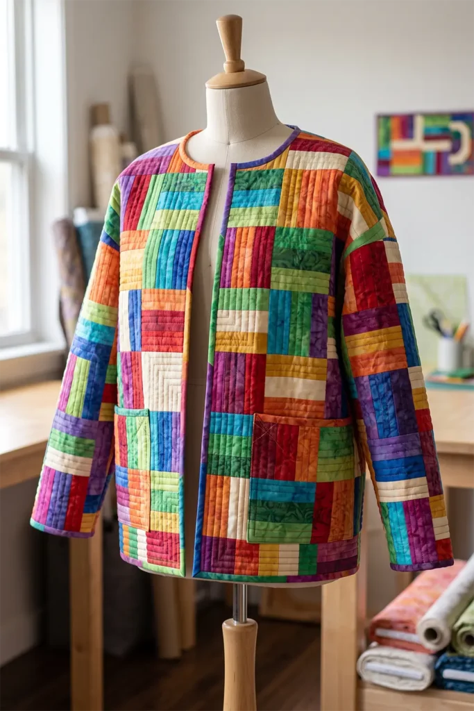 Scrappy Geometric Jelly Roll Quilted Jacket