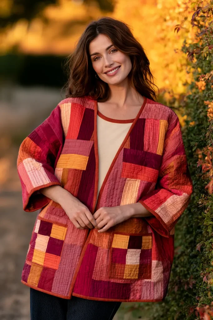 Scrappy Geometric Jelly Roll Quilted Jacket