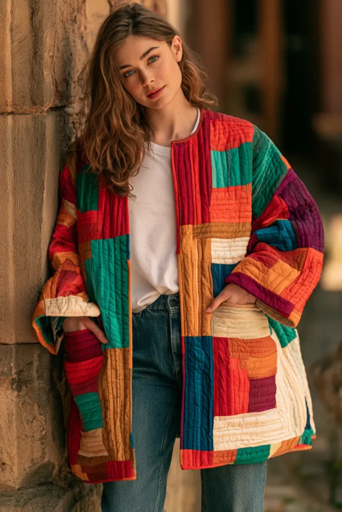 Scrappy Geometric Jelly Roll Quilted Jacket