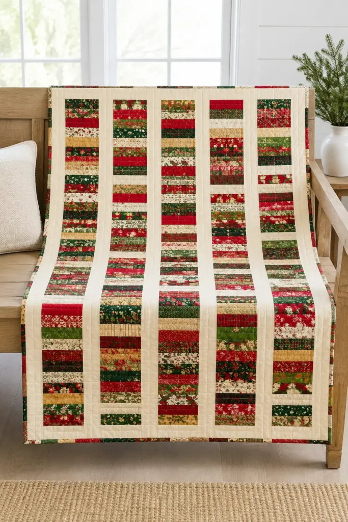 Scrappy Jelly Roll Christmas Throw for Colorful Holiday Comfort