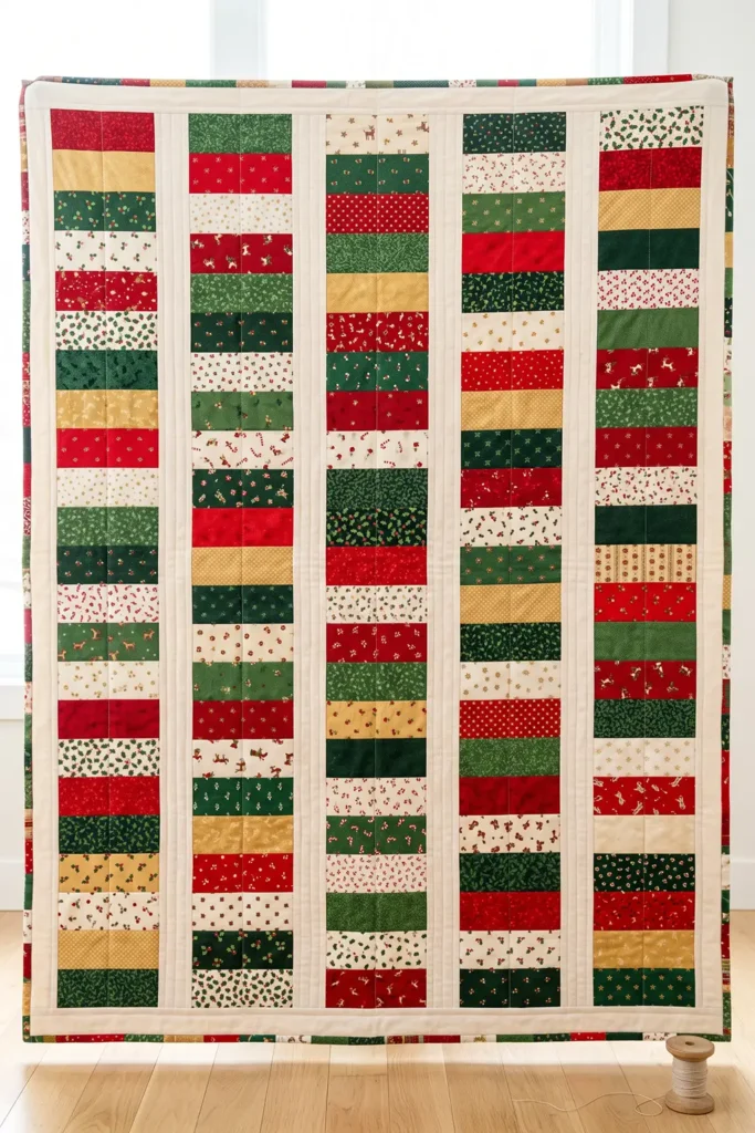 Scrappy Jelly Roll Christmas Throw for Colorful Holiday Comfort