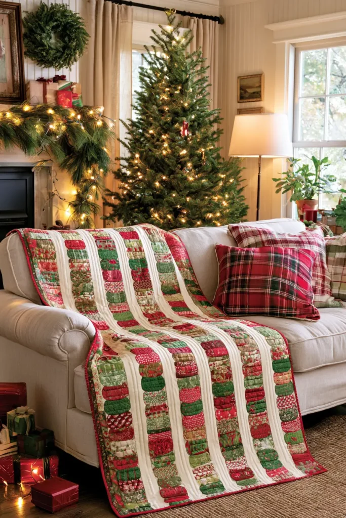 Scrappy Jelly Roll Christmas Throw for Colorful Holiday Comfort