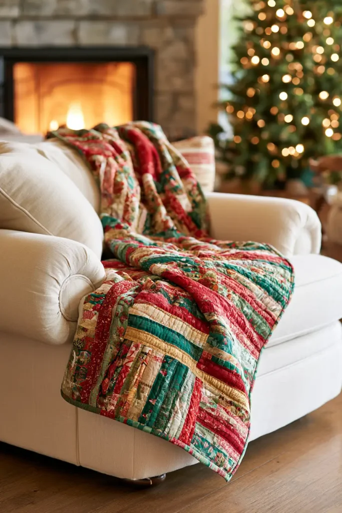 Scrappy Jelly Roll Christmas Throw for Colorful Holiday Comfort