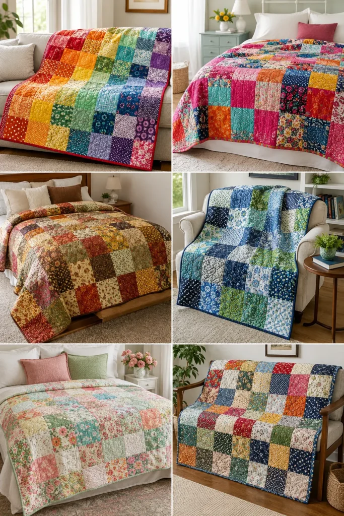 Scrappy Layer Cake Throw Quilt for Vibrant, Colorful Style