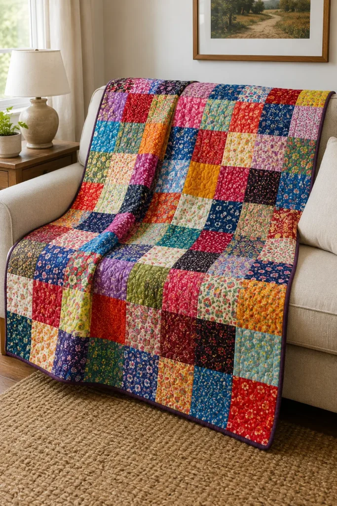 Scrappy Layer Cake Throw Quilt for Vibrant, Colorful Style