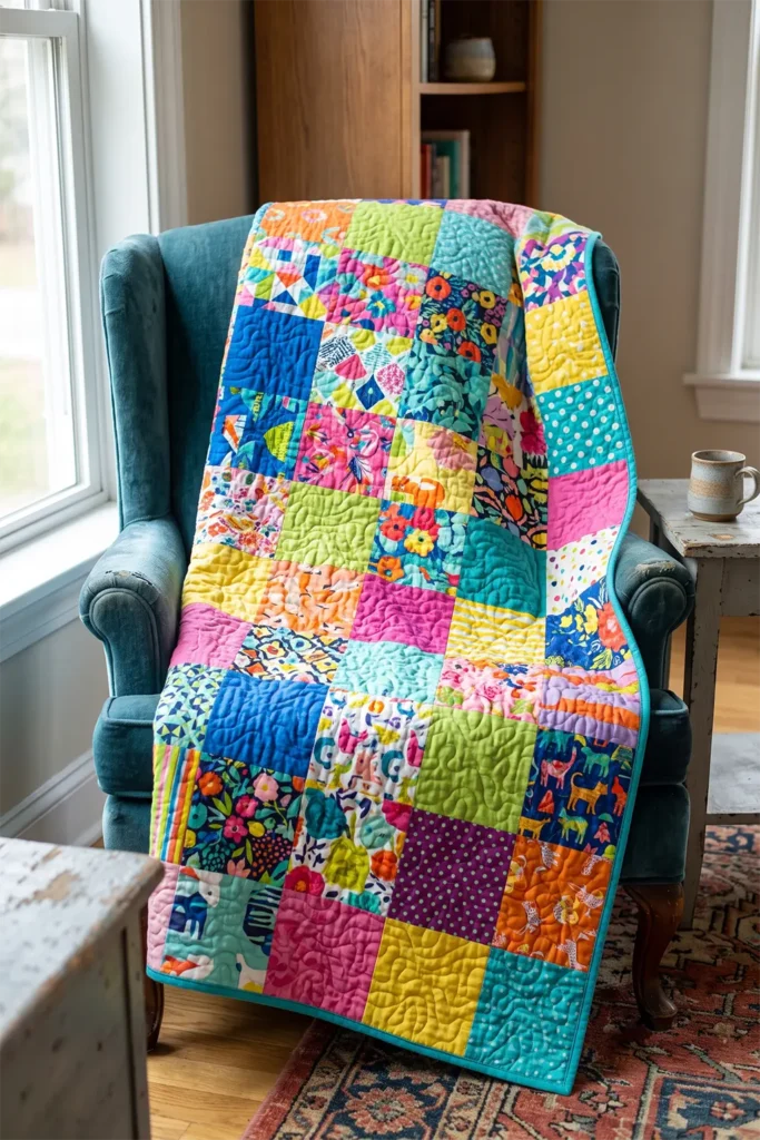 Scrappy Layer Cake Throw Quilt for Vibrant, Colorful Style
