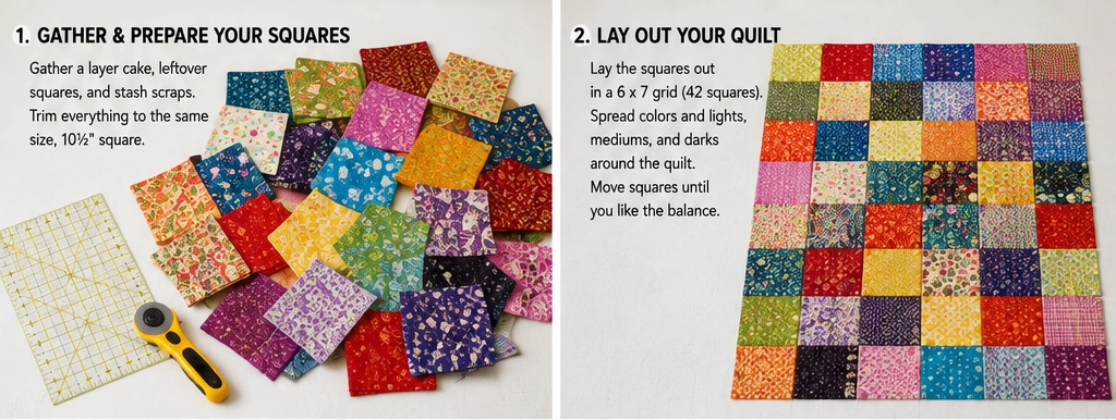 Scrappy Layer Cake Throw Quilt for Vibrant, Colorful Style