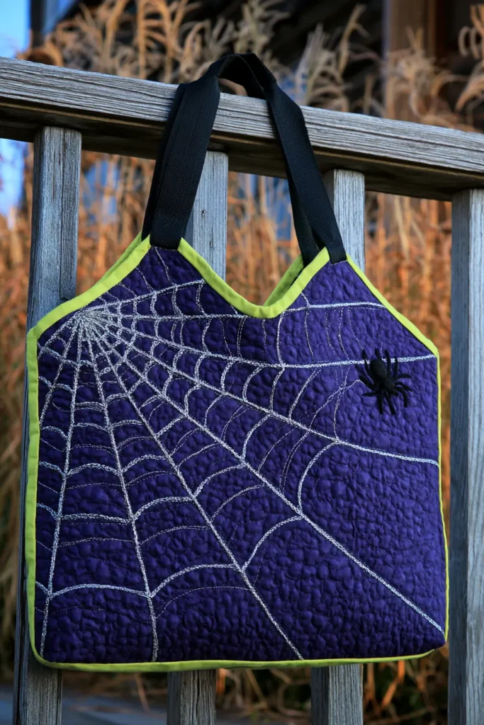 Spider Web Quilted Halloween Bags with Contrast Binding