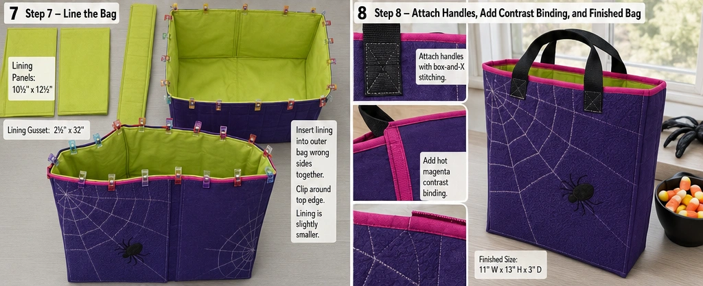 Spider Web Quilted Halloween Bags with Contrast Binding