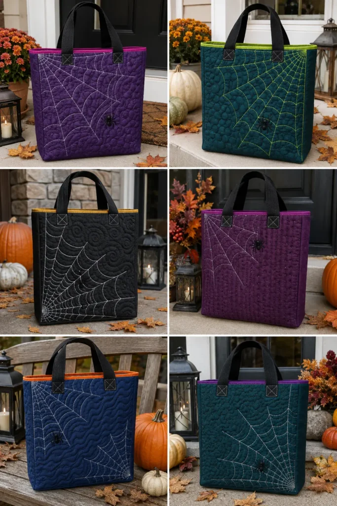 Spider Web Quilted Halloween Bags with Contrast Binding