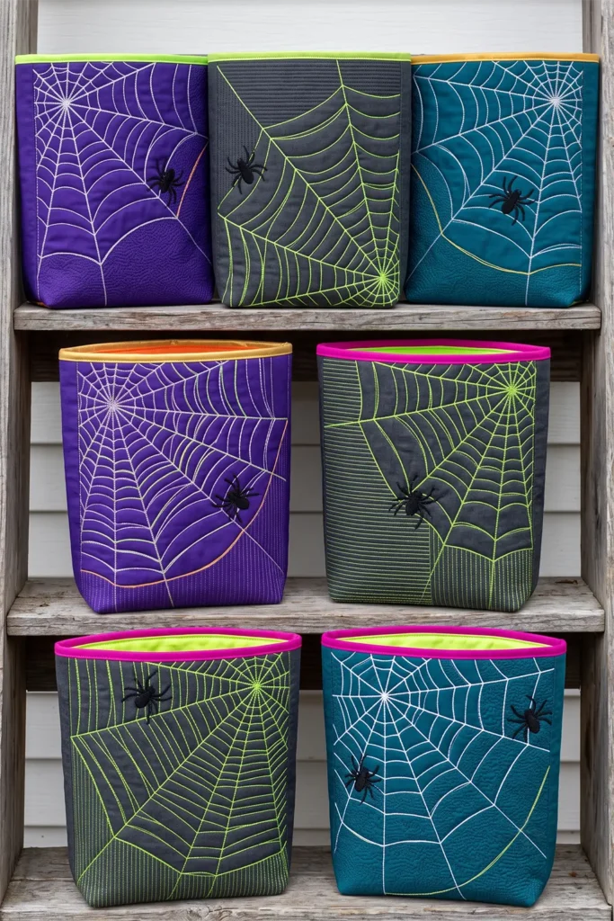 Spider Web Quilted Halloween Bags with Contrast Binding