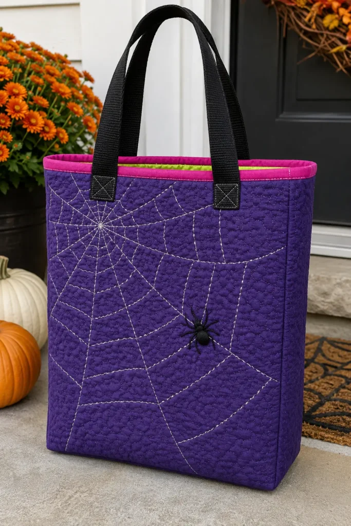 Spider Web Quilted Halloween Bags with Contrast Binding
