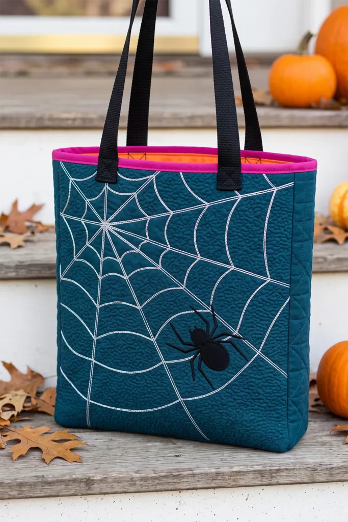 Spider Web Quilted Halloween Bags with Contrast Binding