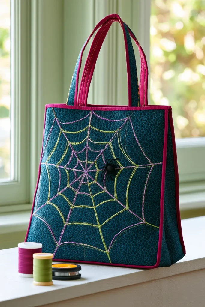 Spider Web Quilted Halloween Bags with Contrast Binding