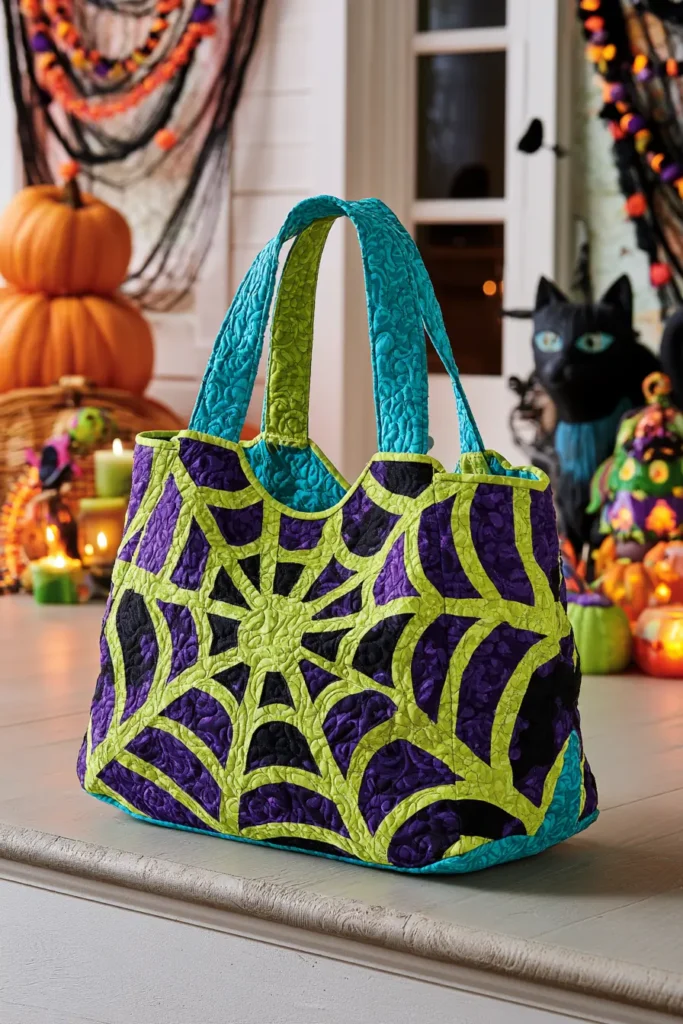 Spider Web Quilted Halloween Bags with Contrast Binding