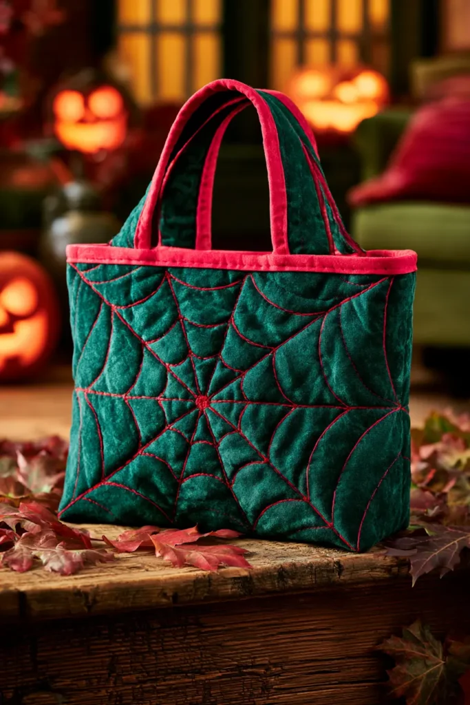Spider Web Quilted Halloween Bags with Contrast Binding
