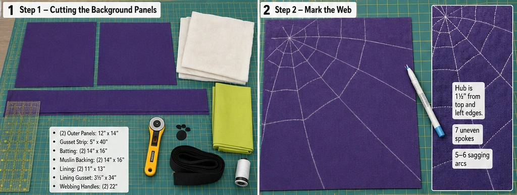 Spider Web Quilted Halloween Bags with Contrast Binding