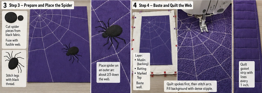 Spider Web Quilted Halloween Bags with Contrast Binding