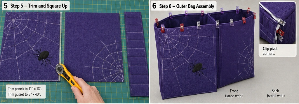 Spider Web Quilted Halloween Bags with Contrast Binding
