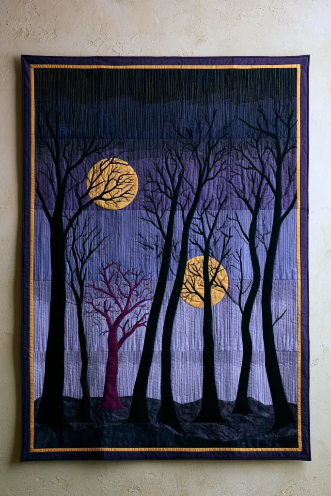Spooky Tree and Full Moon Silhouette Quilt Blocks