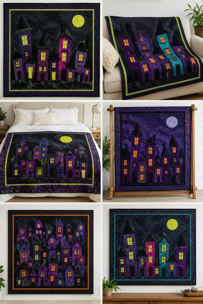 Spooky Tree and Full Moon Silhouette Quilt Blocks