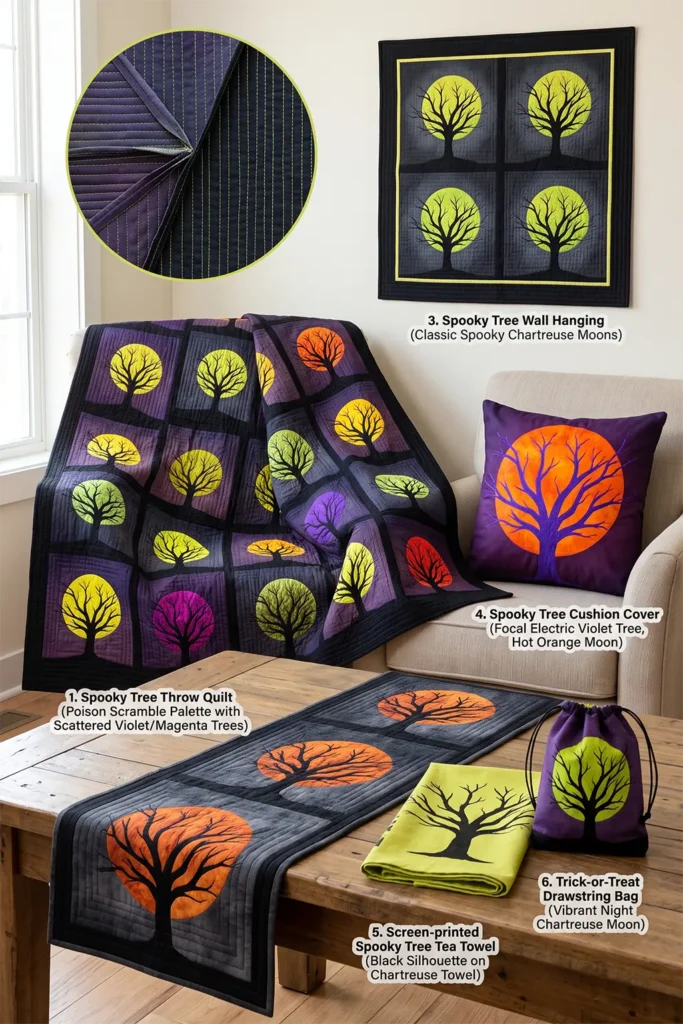 Spooky Tree and Full Moon Silhouette Quilt Blocks