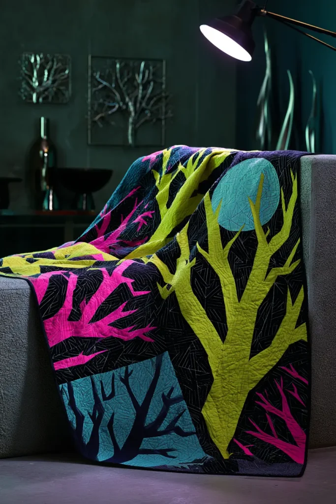 Spooky Tree and Full Moon Silhouette Quilt Blocks