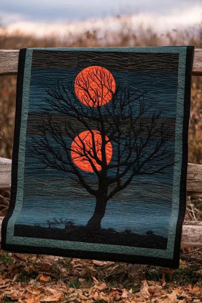 Spooky Tree and Full Moon Silhouette Quilt Blocks