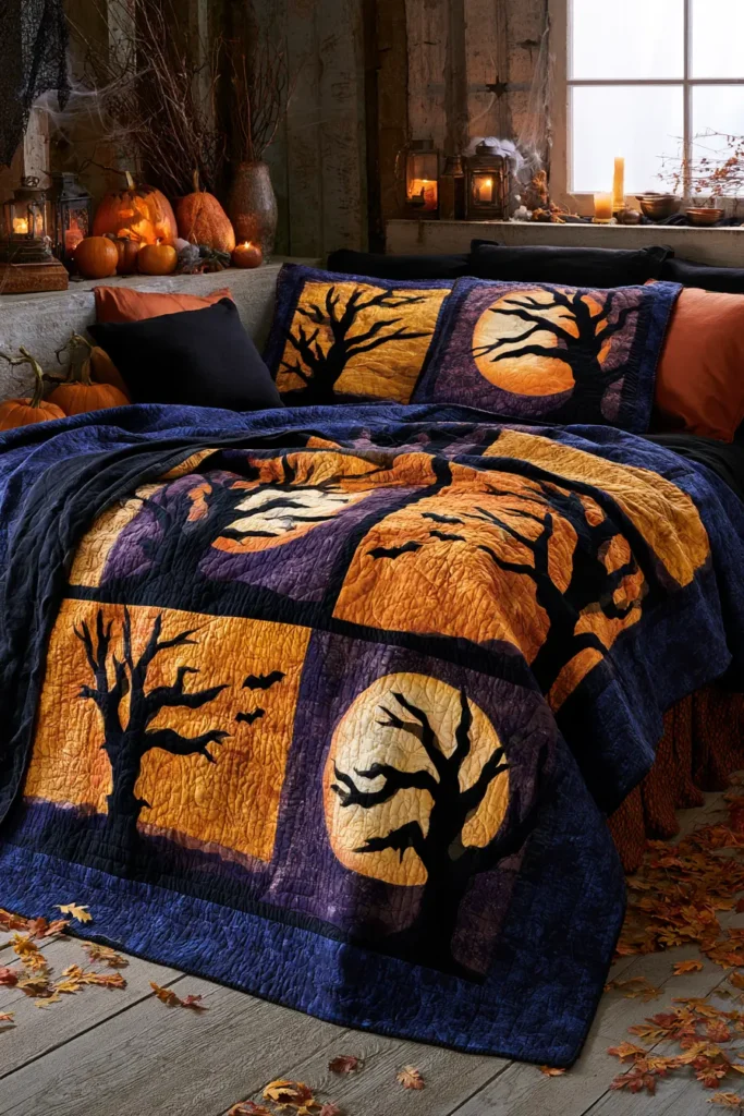 Spooky Tree and Full Moon Silhouette Quilt Blocks