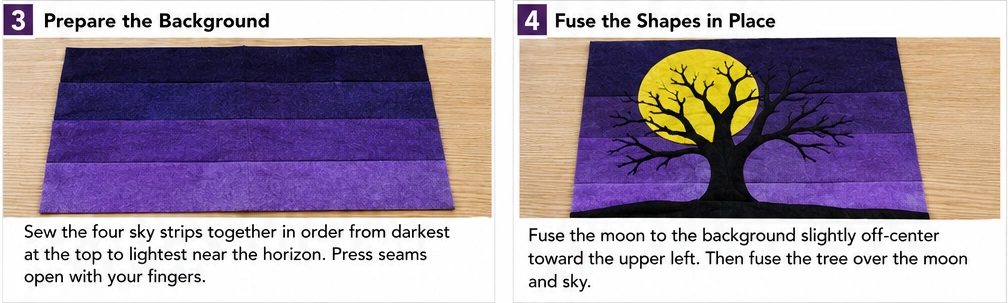 Spooky Tree and Full Moon Silhouette Quilt Blocks