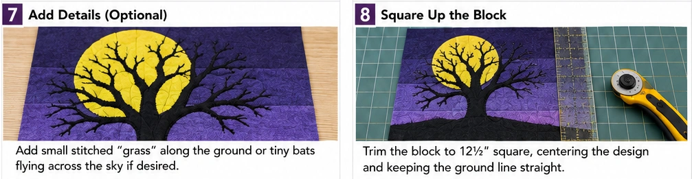 Spooky Tree and Full Moon Silhouette Quilt Blocks