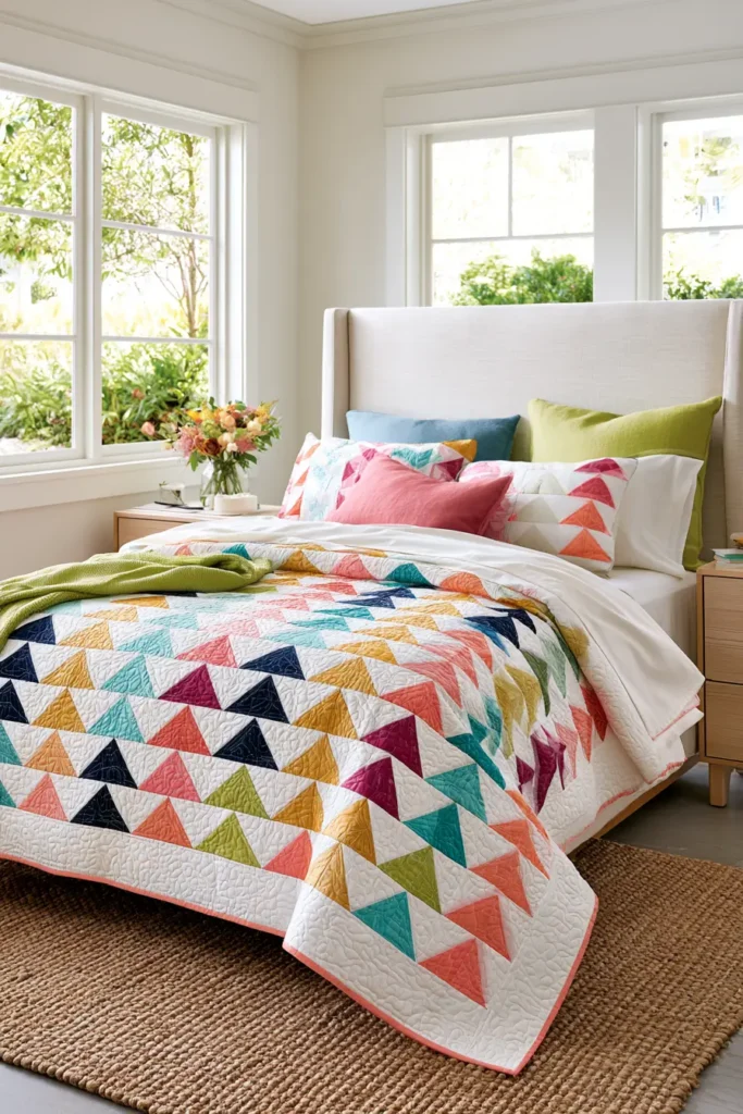 Striking Flying Geese Layer Cake Quilt for Directional Design