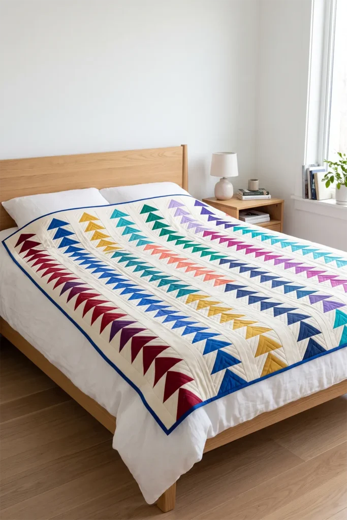 Striking Flying Geese Layer Cake Quilt for Directional Design