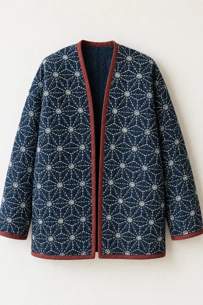 Traditional Asanoha Pattern Sashiko Jacket for Artful Detail