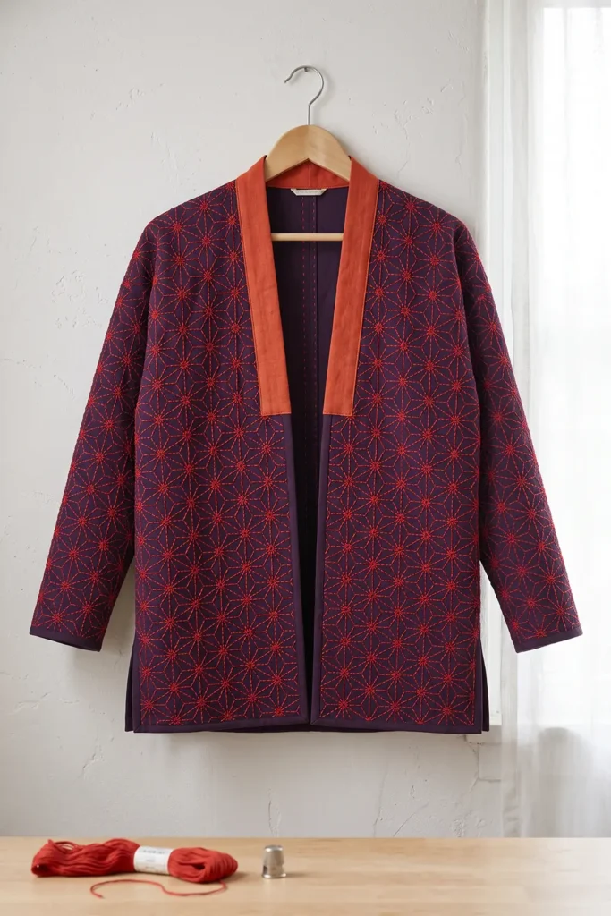 Traditional Asanoha Pattern Sashiko Jacket for Artful Detail
