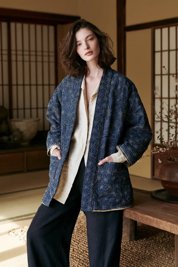 Traditional Asanoha Pattern Sashiko Jacket for Artful Detail