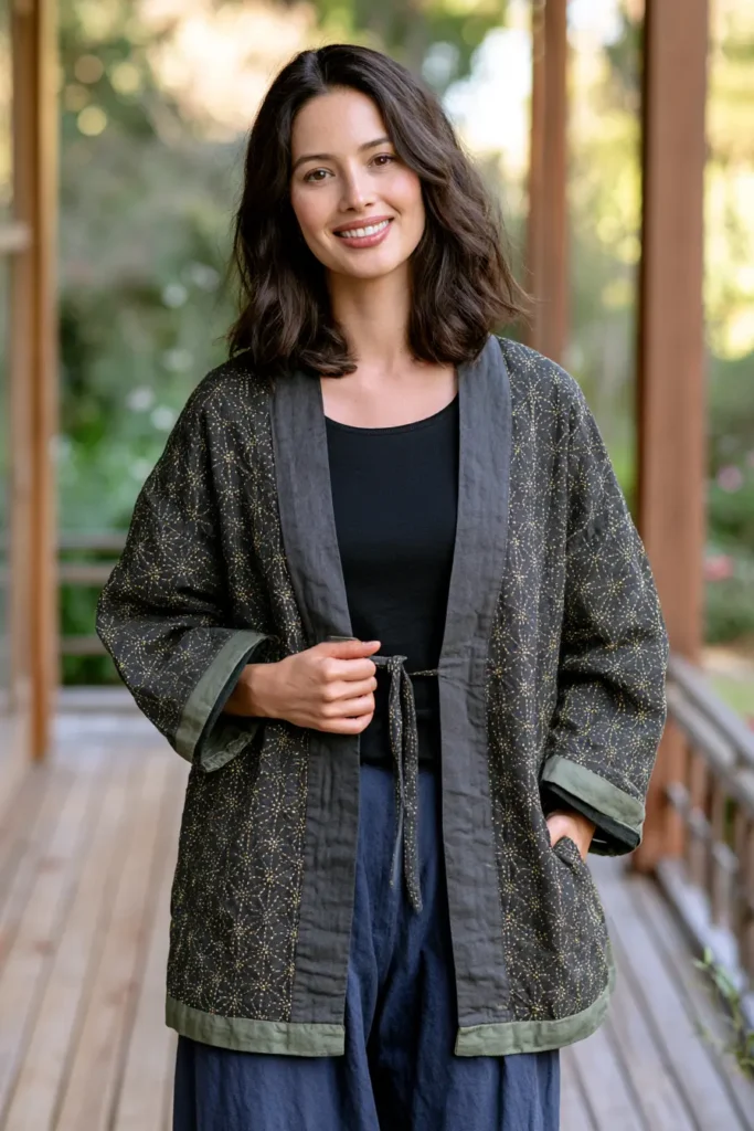 Traditional Asanoha Pattern Sashiko Jacket for Artful Detail