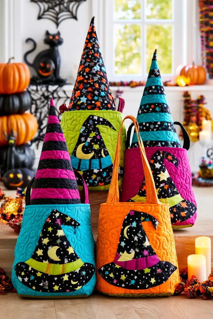 Witch Hat Quilted Halloween Treat Bags for Kids
