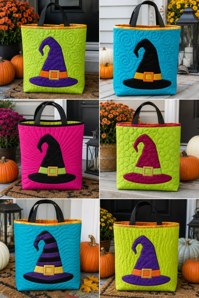 Witch Hat Quilted Halloween Treat Bags for Kids