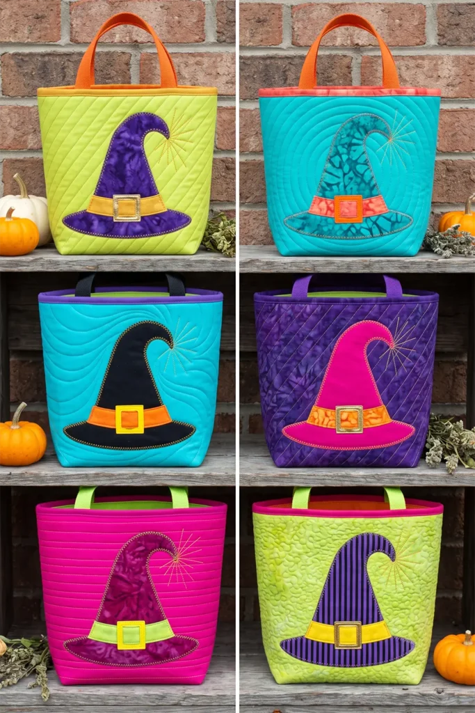 Witch Hat Quilted Halloween Treat Bags for Kids