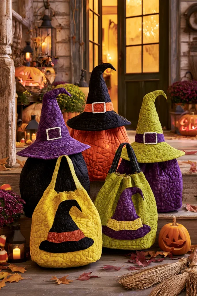 Witch Hat Quilted Halloween Treat Bags for Kids