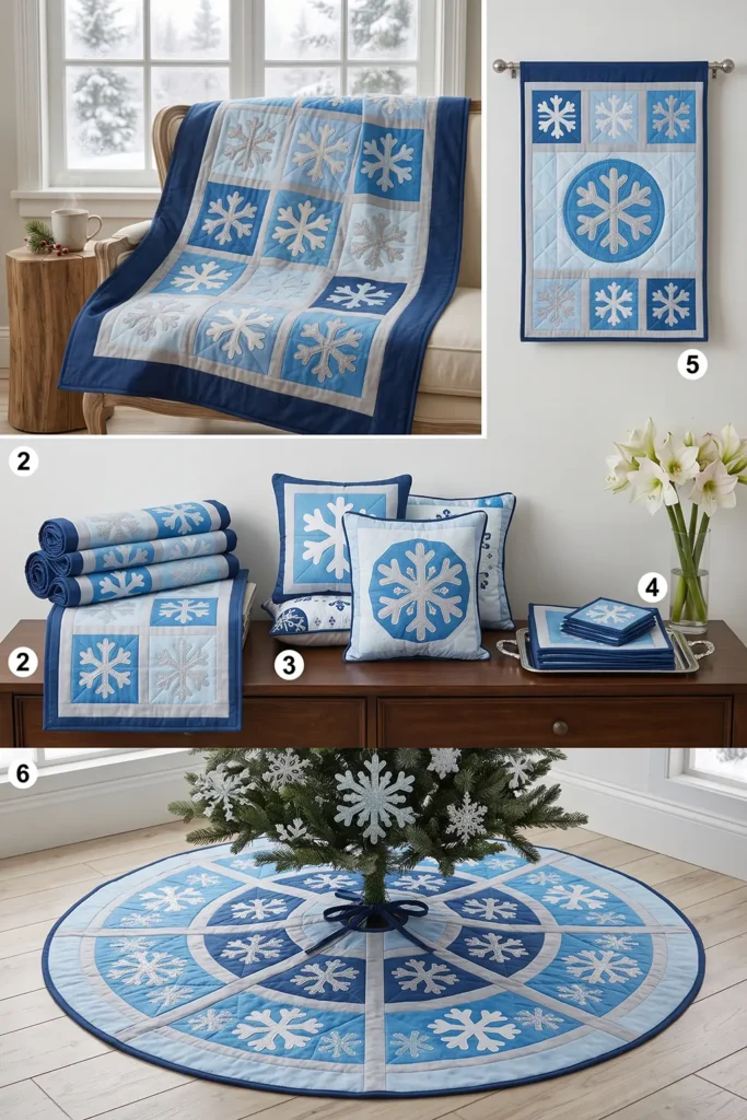 Blue and Silver Snowflake Quilted Christmas Throw
