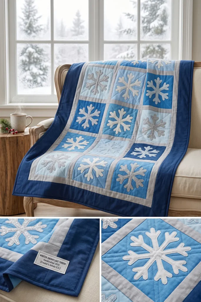 Blue and Silver Snowflake Quilted Christmas Throw