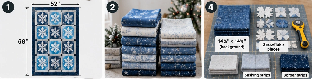Blue and Silver Snowflake Quilted Christmas Throw