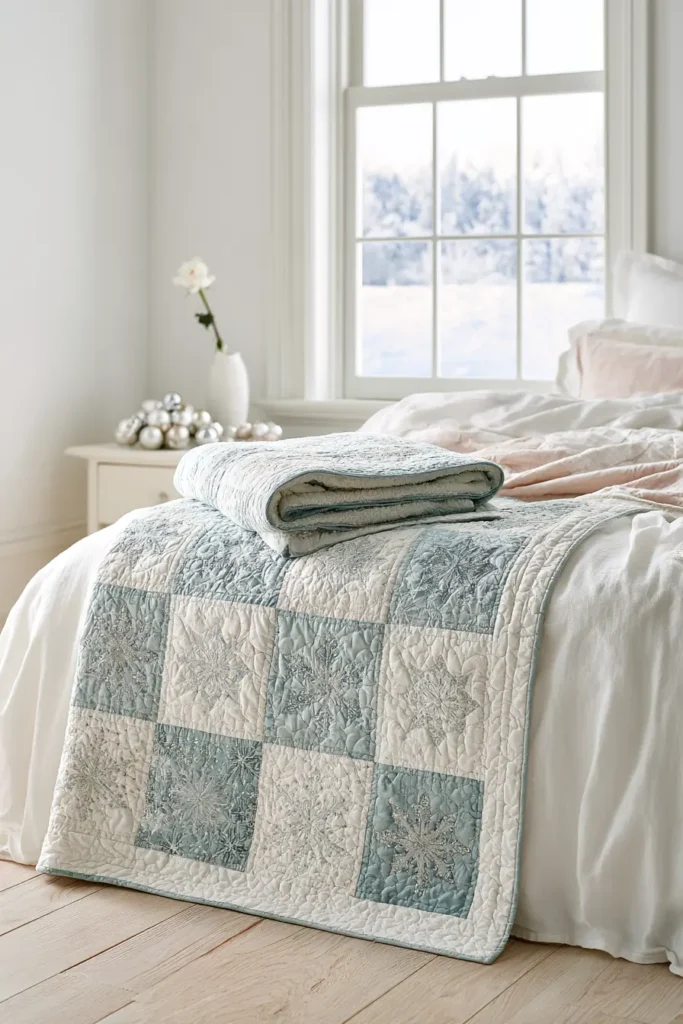 Blue and Silver Snowflake Quilted Christmas Throw