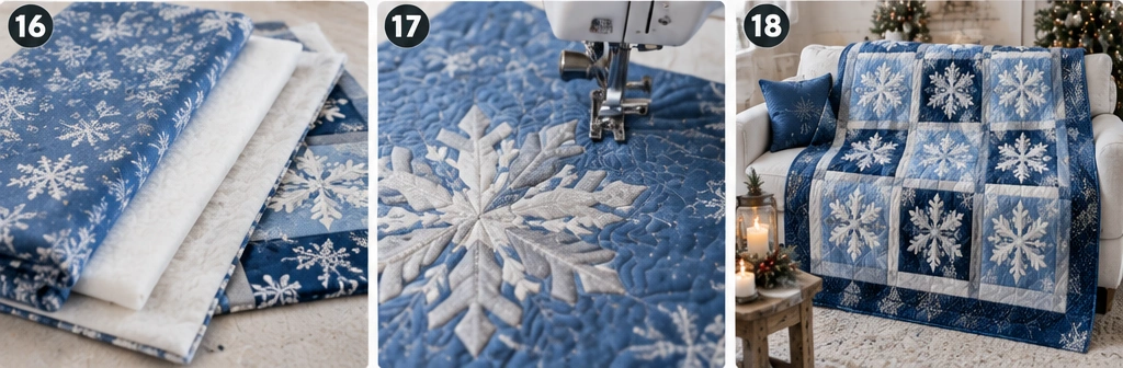 Blue and Silver Snowflake Quilted Christmas Throw