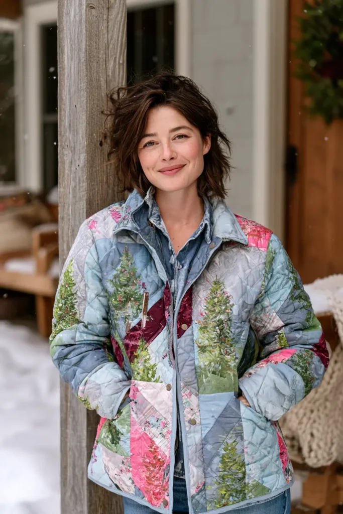Christmas Tree Patchwork Quilted Jacket