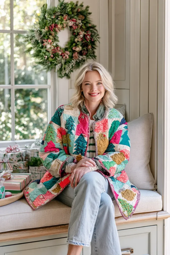 Christmas Tree Patchwork Quilted Jacket